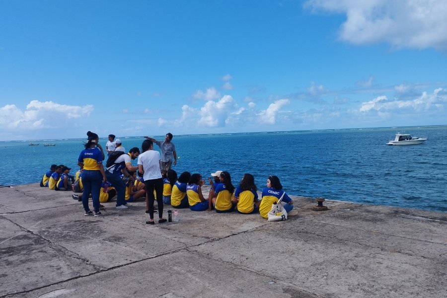 Em um dia ensolarado, um cientista branco apresenta o mar para um grupo de cerca de 40 adolescentes na faixa dos 12 anos. Eles estão sobre um píer náutico. Três embarcações aparecem ao fundo